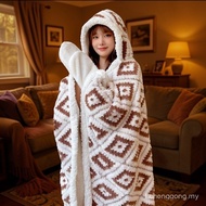 Lazy Blanket Winter Shawl Nap Wool Blanket Cloak Wearable Sleeping Blanket Multifunctional Coral Fle