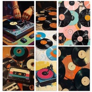 Retro Fashion Eclectic Vinyl Record Player Illustration Poster Canvas Print Wall Painting Living Roo