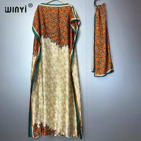 WINYI african dresses for woman boho print dress with belt abaya dubai luxury traditional outfit mus