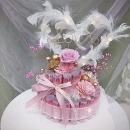 心之飛翔雙層有錢花蛋糕/有錢花蛋糕/永生花/週年禮物/鈔票蛋糕