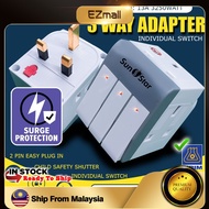 SUNSTAR 3 Way Adapter Extension Plug Extantion Socket with Surge Protector tSirim Individual Switch 