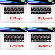 Spain Russian French EU Enter English Layout Keyboard Cover Skin For Macbook Pro 13 16 inch 2019 &amp; 2020 A2251/ A2289 A2141 A2338 Basic Keyboards