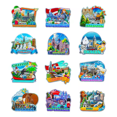 Decorative Magnets for Copenhagen Aarhus Odense Ribe Aalborg Roskilde Skagen Bornholm Gilleleje Esbj
