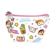 T'S FACTORY - 蠟筆小新 日版 便攜 PVC 仿皮 三角形 匙扣 散紙包 皮革 零錢包 多功能 收納袋 銀包 小物袋 儲物袋 野原新之助 不理不理左衛門 小葵 小白 (馬賽克 白色)