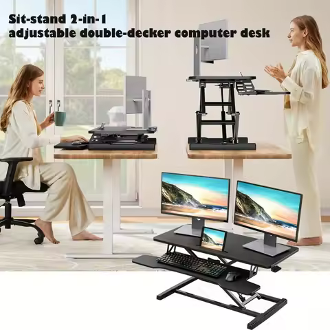 Height and Width Adjustable, Sit-Stand Dual-Purpose, Double-Layer Standing Desk, Desktop Workstation