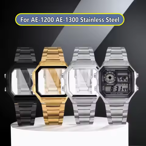 Mod Kit AE1200 For Casio AE-1200 AE-1300 Stainless Steel Bracelet Silver Black Gold black case bezel