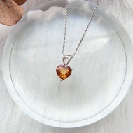 黃水晶925純銀心形爪鑲項鍊 尼泊爾手工銀飾