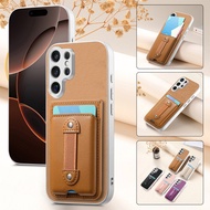 Wallet Card Holder Elastic Wrist Strap PU Leather Phone Case For Samsung Galaxy S26 Ultra Plus S25 U