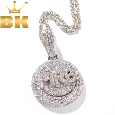 The Bling King Personalized Bubble Initial Letter Rotatable Pendant Necklace Full CZ Custom Spinning