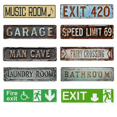 Metal Aluminum Sign BATHROOM EXIT 420 GARAGE Vintage Metal Sign for Kitchen Home Man Cave Garden Hen