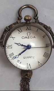 古董 OMEGA 懷錶 吊墜、两面为水晶圆球