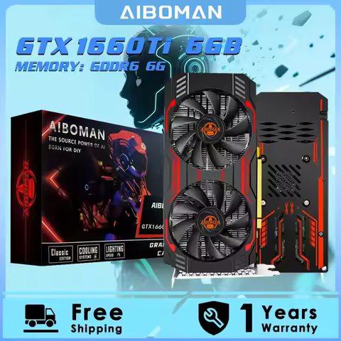AIBOMAN Video Card GTX1660Ti 6GB GDDR6 192Bit 1530MHz GPU PCI-E 3.0 HDMI DP DVI Output Gaming Graphi