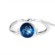 NEW 2023 12 Constellation Bracelet Zodiac Sign Charm Glass Cabochon Bangle Cancer Aries Gemini Men W