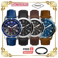 [Authentic] F0SS|L FS5268 FS5373 FS4812 FS4813 Men Chronograph Brown Blue Leather Strap Watch Lelaki