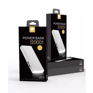 WUW u27 ORI  2USB PORT POWERBANK 2.1A WITH FLASHLIGHT 12OOOmAh BLACK