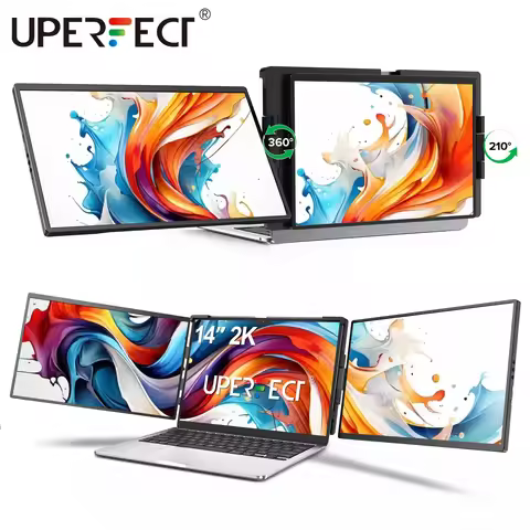 UPERFECT 14" 2K Triple Portable Monitor 2240x1400 QHD IPS Dual Display with Rotation Kickstand Lapto
