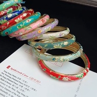 SEPTEMBER Chinese Cloisonne Bracelet, Enamel Traditional Peony Filigree Flower Bangle, India Double 