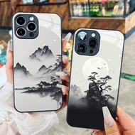 Pure black and white ink painting glass case for iPhone 17 16 15 14 13 12 11 8 7 6 6s 6p 7p 8p 6g 7g
