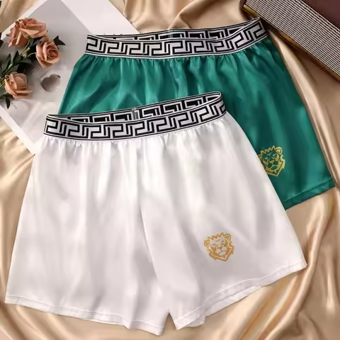 Men's Ice Silk Satin Glossy Side Plus Size Shorts Casual Loose Breathable Sleeping Shorts Bottoms BF