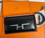全新Hermes Constance 黑銀扣長銀包