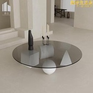 輕奢玻璃茶几客廳家用陽臺茶桌創意幾何藝術圓形泡茶桌子