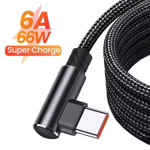 6A 66W Type C USB Fast Charging Cable 90 Degree Elbow Charger Cable for Gaming Quick Charge Cord for