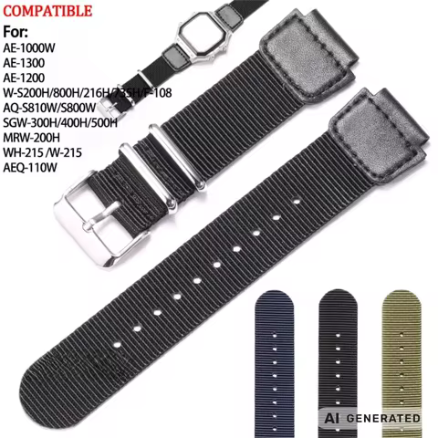 18mm Nylon Leather Strap For Casio AE-1200WH AE1300 MRW-200H PRG-270 W800H F-108WH Watchband