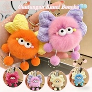 GANTUNGAN Creative Charcoal Ball Furry Keychain with New Ribbon, Furry Keychain, Cute Cartoon, Doll 