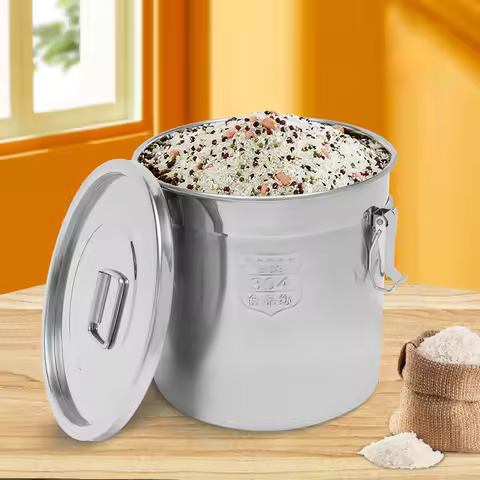 21L Stainless Steel Airtight Rice Bucket Canister Kitchen Food Storage Container 304 Stainless Steel