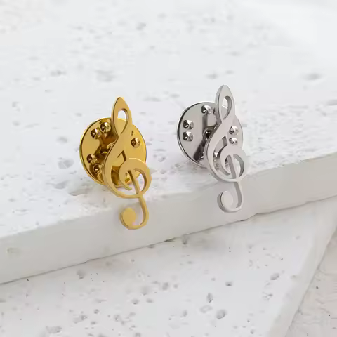 Mini Music Logo Brooch Personalized Stainless Steel Gold-Plated Badge Fashion Badge Music Symbol Bad