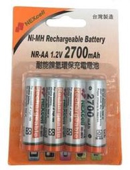 [百威電子] NEXCELL 台灣耐能(竹科製造) 2700MAH高容量 鎳氫三號充電電池 3號AA (4顆)