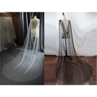 Bling Tulle Bridal Cape Veil | Silver Detachable Wedding Shawl Accessories