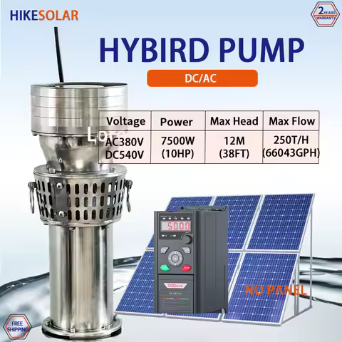 Hybrid AC/DC Solar Water Pump Max Head 12m High Flow 7500W 10HP Max FLow 250000L/H Outlet 6" Farmlan