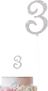 WUNZILO Number 3 Cake Topper Rhinestone, 0-9 Number Rhinestone Cake Topper, Anniversary Cake Decorat