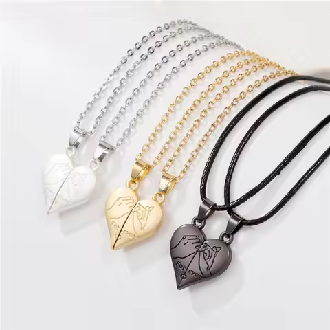 Good Simple Quality Couple Pendant Necklace Electrocardiogram,Magnetic Heart,Pendant Splicing Neckla