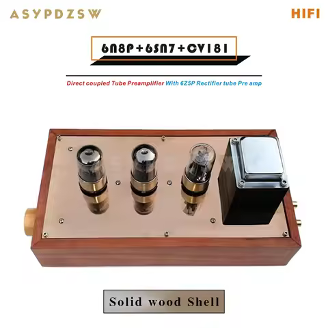 Solid wood shell HIFI 6N8P Direct coupled Tube Preamplifier 6N8P+6SN7+CV181 With 6Z5P Rectifier tube