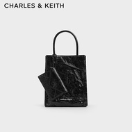 CHARLES&KEITH24夏新纯色褶皱磁吸手提斜挎托特包女CK2-30782347七夕礼物 Jet Black黑色 S