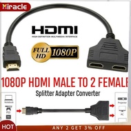 MIRACLE 1080P HDMI Splitter Male to Female Cable Adapter Converter HDTV 1 Input 2 Output