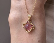 紅草莓晶 紅碧璽 鋯石 S925通體純銀鑲嵌吊墜 Red Strawberry Quartz 925 Sterling Silver Gold-Plated Pendant, pendant,pend