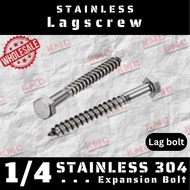 10pcs - 1/4 " Lagscrew (Stainless 304) * Expansion Bolt Stainless