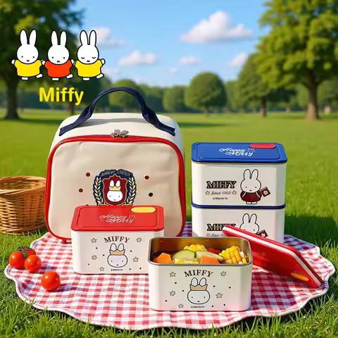Kawaii Miffy Insulated Lunch Box Cute Cartoon Miffy Stainless Steel Lunch Box Student and Office Wor