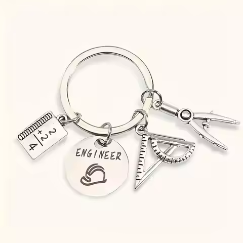 1pc Ruler Engineer Compass Tools Keychain Metal Key Ring Purse Bag Backpack Car Key Charm Graduation