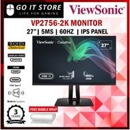 Viewsonic 27” VP2756-2K 2K QHD LED IPS 5ms 60Hz Vesa LCD Color Built In Speaker Monitor (HDM / DP)