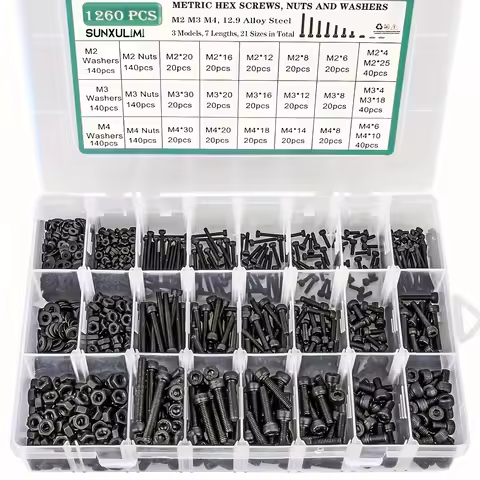 1260pcs Metric Bolt Assortment M2 M3 M4, 21 Sizes 4MM To 30MM Upgraded Zinc Plated Hex Socket Head C