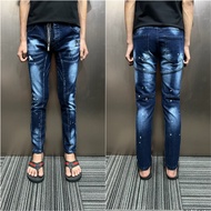 DSQ2 Men's Jeans, blue ribbed D2 logo, open buckle