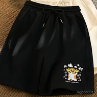 Casual Shorts Cropped Pants Orange Cat Printed Shorts Home Shorts High Waist Shorts Drawstring Short