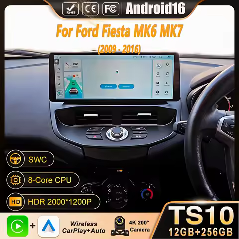 12.3 Inch For Ford Fiesta MK6 MK7 2009-2016 Android 15 8-Core 8G+256G Car Multimedia Player Stereo R