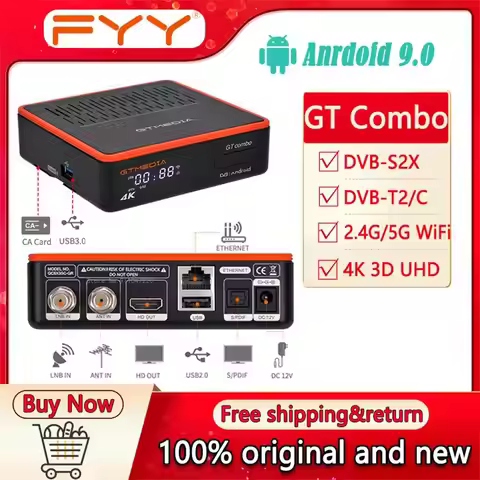 GTMEDIA GT COMBO Android 9.0 TV BOX+DVB-S/S2/S2X,DVB+T/T2/C 4K HD Built-in Wifi 2.4G/5G+BT4.1 Suppor