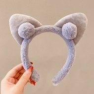 Bando Karakter Telinga kucing Bandana Pom-Pom Bulu Gaya Korea Fashion Aksesoris Rambut Wanita Headba