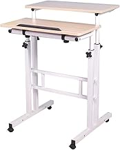 WSJTT Household Mobile Laptop Desk Stand Up Desk Adjustable Height with Rolling Wheels Workstation with Tiltable Panel Board Standing for Home and Office